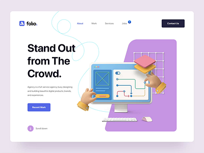 Folio: Agency Portfolio Kit 3d 3d design 3d illustration agency animated animation clean hero header interaction landing page loading minimal portfolio typography ui ui design ux ux design web website