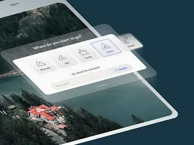 Travel website, powered by AI: Advanture ai booking figma forest glass ui glassmorphism product design travel ai travel website ucd ui ui design uiux ux design