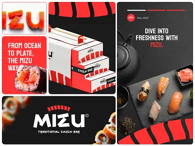 MIZU Traditional Sushi Bar Logo brand identity branding food food shop graphic design japanese logo logotype packaging restaurent salmon sushi traditional food wordmark