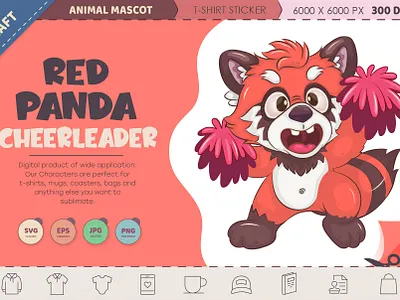 Cheerleader red panda cartoon. adorable art bear cartoon character cheerleader china comic design illustration mascot png red panda sticker t shirt vector