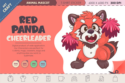 Cheerleader red panda cartoon. adorable art bear cartoon character cheerleader china comic design illustration mascot png red panda sticker t shirt vector