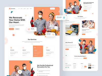 Renovations Website Landing page Concept branding design house renovate illustration landing page design office renovate psd template renovate renovate website renovations renovations landing page design renovations website trend design 2020 ui ui designer uiux uiuxdesigner web design website website design