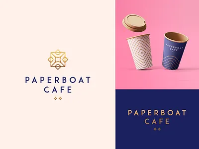 Paperboat cafe abstract boat branding cafe clever coffee elegant flat geometry gold gradient icon line logo luxury mark minimal paperboat royal star