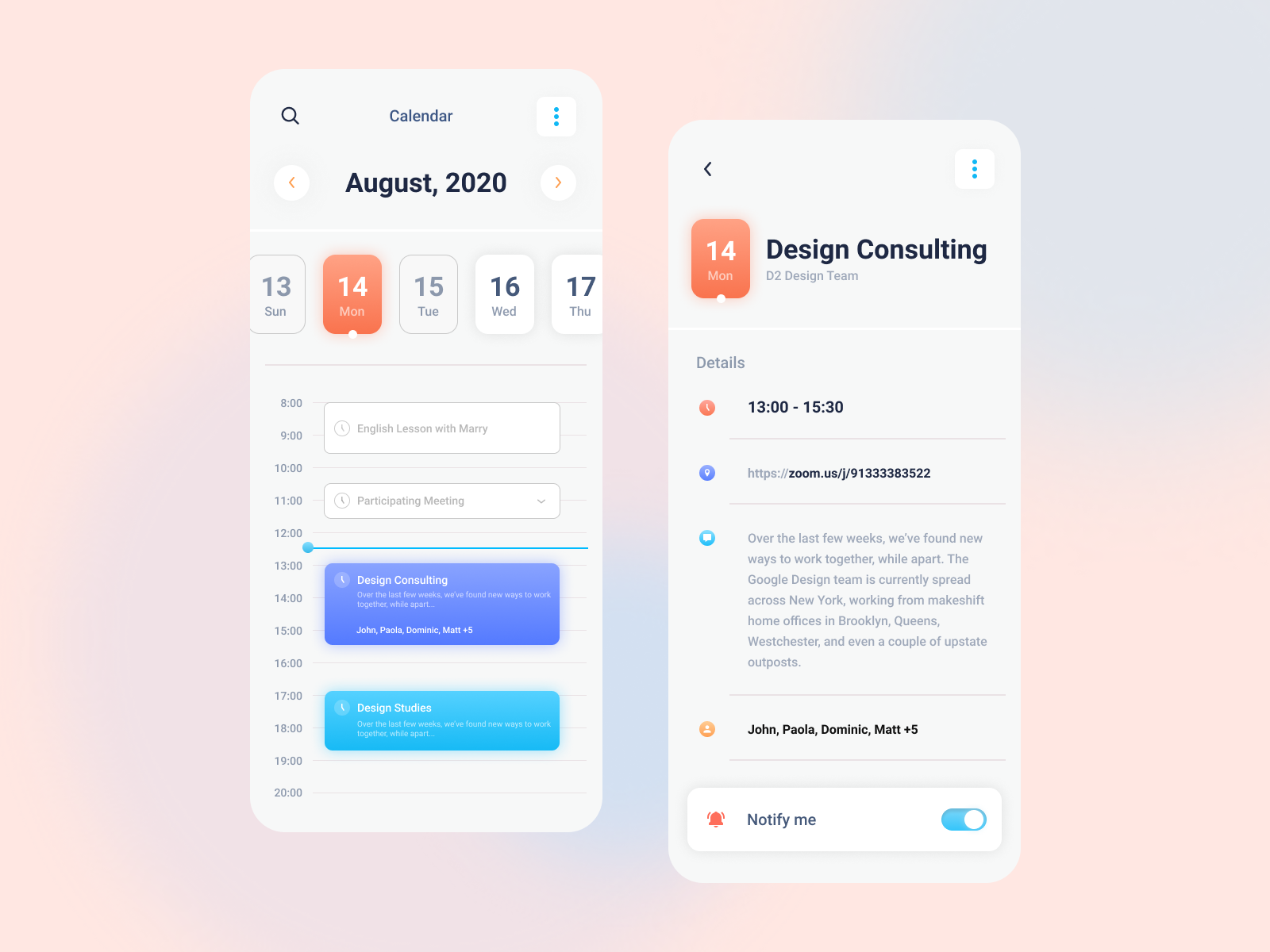 Example of Calendar Mobile App