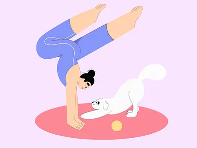Handstand 2d art 2d illustration character characterdesign cute character cute dog cute girl cute illustration flat illustration flatdesign handstand puppy sport vector vector art vector character vector illustration woman illustration yoga illustration yoga pose