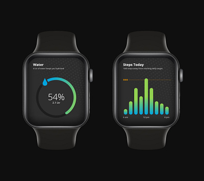 Watch fitness app UI app apple watch design apple watch mockup bar charts dark ui design flat graphs icon illustration minimal mobile app design pie charts ui ux vector watch watch app watch os watch ui