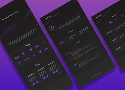 Portfolio - dark theme alucreates black clean ui dark dark theme dark ui design designs portfolio portfolio site purple simple design software developer ui web web design website