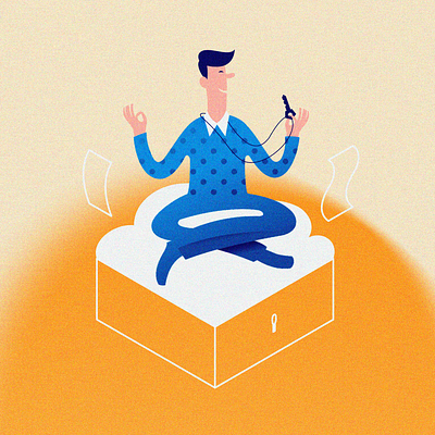 Guy in lotus position businessman character cloud cloud computing flat illustration lotos noise relax