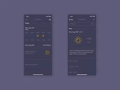 Weather - # 037 app cloud dark design figma mobile moon sun temperature ui weather web white