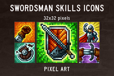 48 Free Swordsman Skills Icons Pixel Art 2d fantasy gamedev icons indie game pixel art pixelart rpg skills swordsman