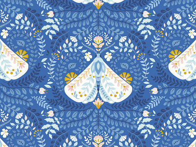 Moth folk art pattern background blue butterfly fabric folk art illustration insect moth ornate pattern seamless textile vector wallpaper