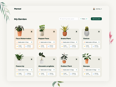 Planted alert app design desktop garden green plant push ui ux web