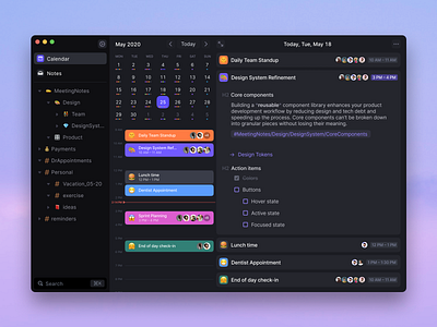 Meeting Notes App Concept appointment calendar dark events meeting app notes product design ux