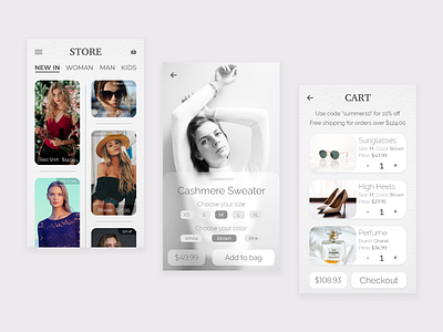 Elegant - Fashion Store App Design app app designer brand cart clean clothes clothing concept design design ecommerce fashion fashion brand inspiration ios minimal store ui ux woman women zara