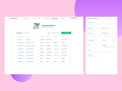 Estate Assist Distribution asset asset distribution asset management beneficiary dashboard distribution estate estate management list management process saas settings settings sidebar sidebar strategy ui user management