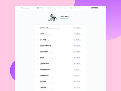 EstateAssist — Tasks dashboard estate management linear process management tool process saas settings sidebar step by step strategy task task list task management task manager tasks to do to do list tools ui