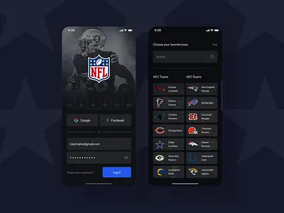 NFL application animation design interface mobile app ui ux