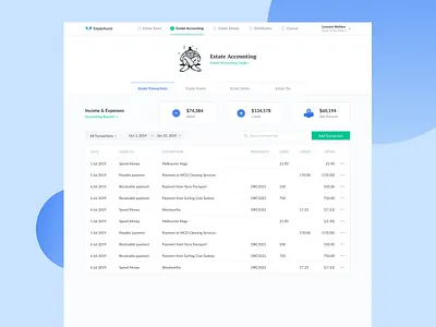 EstateAssist - Accounting accounting accounting report accounting software asset asset management credit debit estate estate management finance finance management management tool net amount report saas strategy transaction transaction history