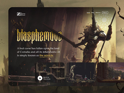 Blasphemous — Game Landing Page Exploration blasphemous card landing page ui user interface video games web web page website