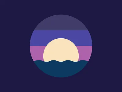 Setting Moon design flat illustration minimal moon moonlight ocean sketch waves