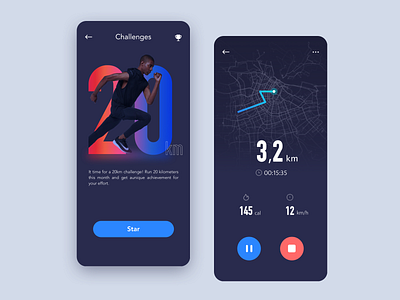 013 -app running app dark design fitness flat icon minimal run typography ui ux vector