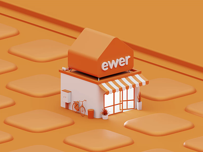 Ewer Property Market 3D Illustration 3d animate app appstore blender branding design home house icon illustration logo market online market orange property software