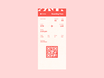 Daily UI 24: Boarding Pass dailyui dailyuichallenge mobile app ui ux