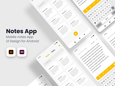 Android Mobile Notes App Ui animation branding design flat icon illustration minimal ui ux vector web website