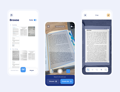 Photo Scanner App concept app augmentedreality browse camera create document edit file manager homepage minimalism mobile scanner timeline timeline design toolbar