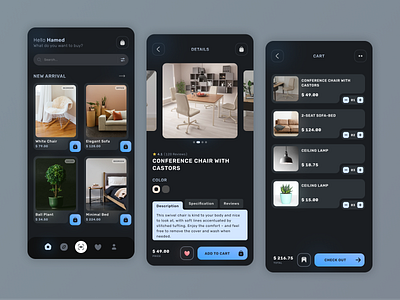 Furniture Shop app branding buy creative dark design ficon furniture furniture shop mobile design product design shop ui unique ux ux design