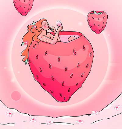 Strawberry bath bath character holiday illustration relax spa strawberry