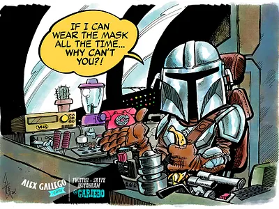 Mandalorian's mask avatar caricature caricatures cartoon character disney humor humour mandalorian mask movie portrait star wars