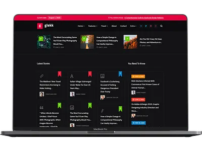 Glekk - Elementor Blog & Magazine WordPress Theme blog creative design envato javascript themeforest tweenmax ui ux wordpress