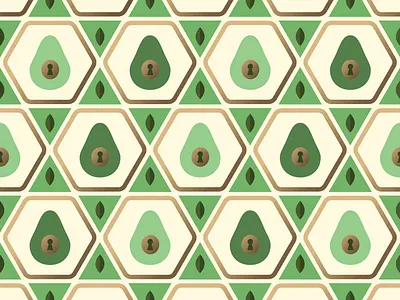 Avocado Pattern avocado avocados badge food food illustration foodie fruit gold green hexagon illustration key keyhole leaves lock logo logo design pattern petals wallpaper