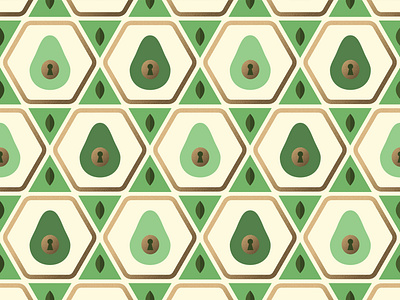 Avocado Pattern avocado avocados badge food food illustration foodie fruit gold green hexagon illustration key keyhole leaves lock logo logo design pattern petals wallpaper