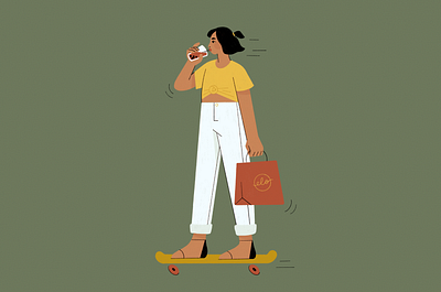 Boba tea ride 🍹 boba fashion illustrations muted colors pearl milk tea procreate skateboard