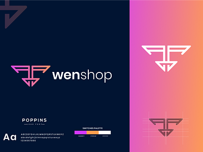 W- Letter- Wenshop Logo Design branding company logo flat logo gradient gradient logo letter mark logo logo design logo designer logo mark logotype minimal modern logo new logo orange sajul2590 unique logo