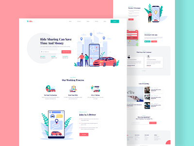 Ride Sharing Landing Page branding car rental car sharing clean ui colorful header exploration illustration landing page design pathao psd web template ride ride sharing app ridesharing taxi uber ui ux web design web ui website design