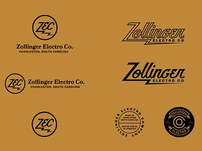 Zollinger Electro Co badge brand branding electric guitar guitar pedal identity lockup logo logotype music retro script type typography vintage