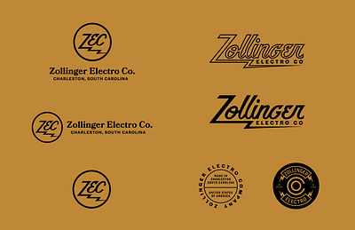 Zollinger Electro Co badge brand branding electric guitar guitar pedal identity lockup logo logotype music retro script type typography vintage