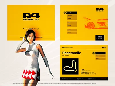 R4: Ridge Racer Type 4 UI Redesign black brand design game gaming menu namco playstation racing redesign ui videogame yellow