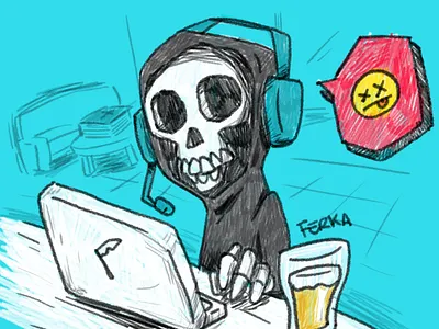 Death's Quarantine beer death headset home office job laptop quarantine skull work