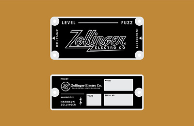 Zollinger Electro Co - Tin Tags badge brand branding electric guitar identity label lockup logo logotype metal music retro script type typography vintage