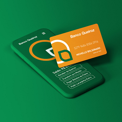 Banco Queiroz activism app app design application bank card banking bolsonaro card design corruption credit card helvetica laranja logo logo design orange payment app political satire ui visual identity