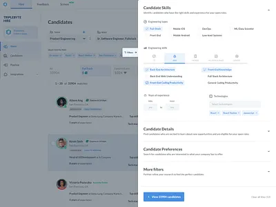 Filter Sidebar app design filters hr software search ui ux