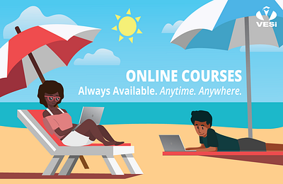 Summer Promotional Postcard for Virtual Education Software, Inc beach character characterdesign color palette digital design education graphic design illustration illustrator online courses postcard summer