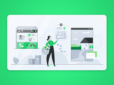 Green delivery address android art branding character design concept delivery design drawing graphic design home delivery illustration iphone online package package delivery smartphone street technology ui