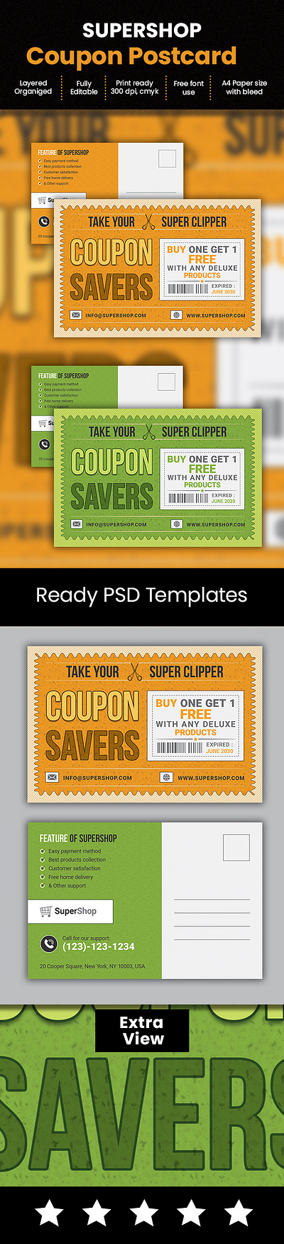 Coupon Postcard | Super Shop Offer Card Design Template coupon coupon campaign coupon mailer coupon postcard discount announchment discount mailer eddm marketing postcard multipurpose offer service postcard postcard paper price price tag print ready file product product promotion promotion promotional psd