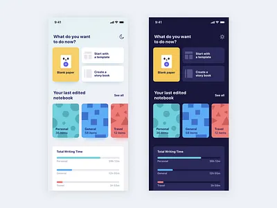 Note App UI create ui dailyui dark mode illustration light mode note app note ui notebook app notebook ui stats ui ui ui ux
