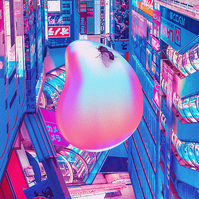 A single fly and an organic gradient object.⁠ 80s chillout collage colorful cyberpunk digital art future funk futurewave futuristic graphic design